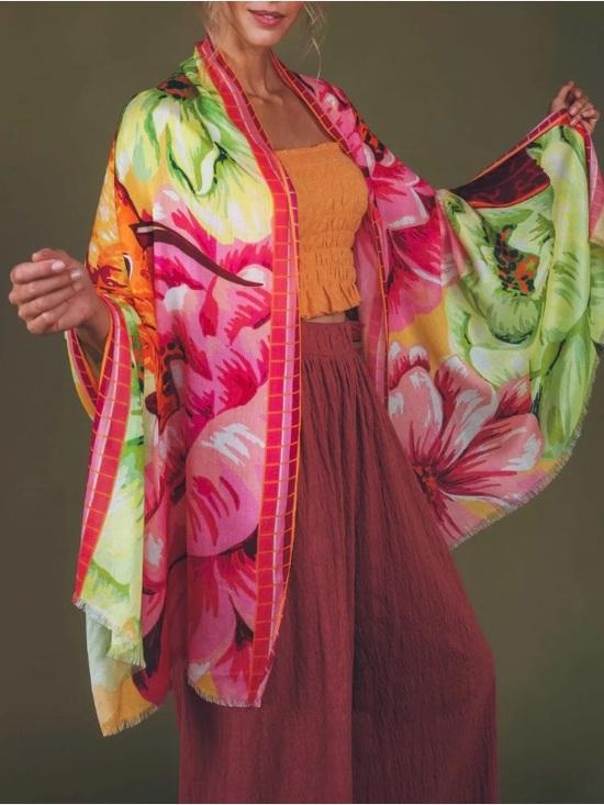 Accessories - Colorful floral with large bird wrap